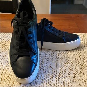 Black Faux Leather Platform Sneakers